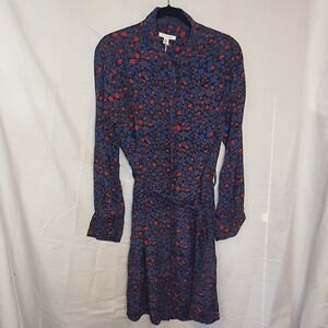 Free Assembly Floral Long Sleeve Viscose Shirt Dress Blue Red XXL Spring Summer